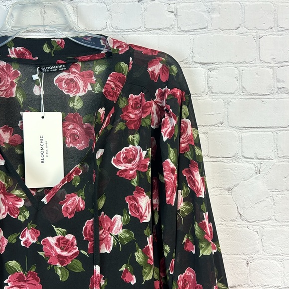 BloomChic Black & Red Floral Sheer Overlay Top Plus Size 2X - Picture 3 of 6